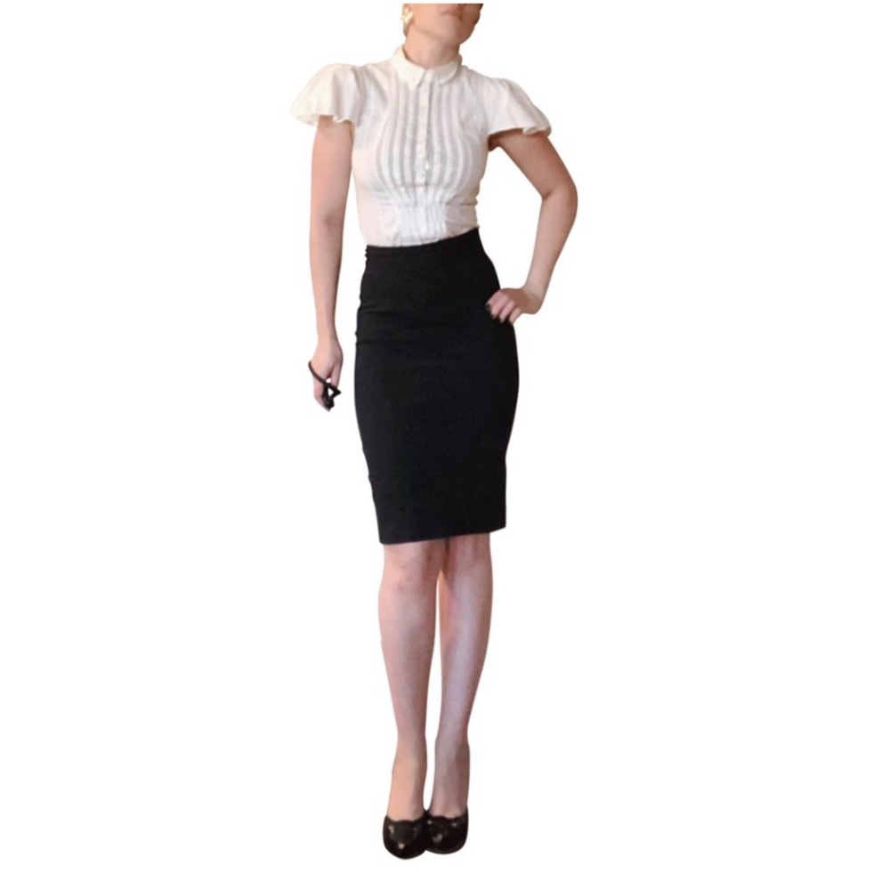 DVF Black Bodycon Fitted Stretch Pencil Skirt SZ 6